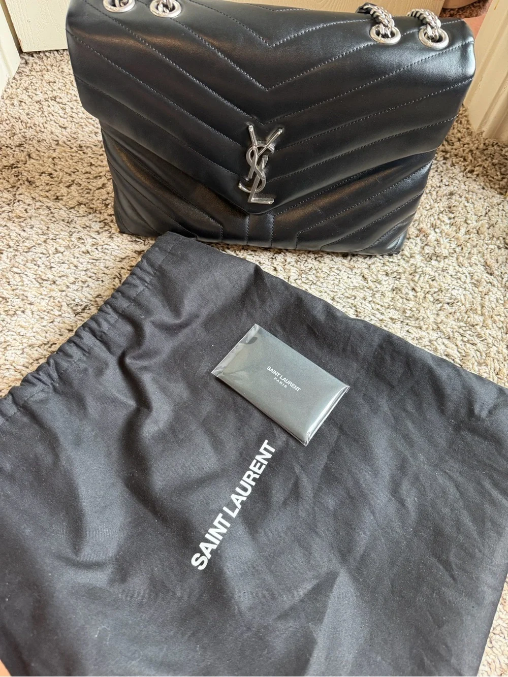 Saint Laurent Black Quilted Leather Shoulder Bag with Chain Strap